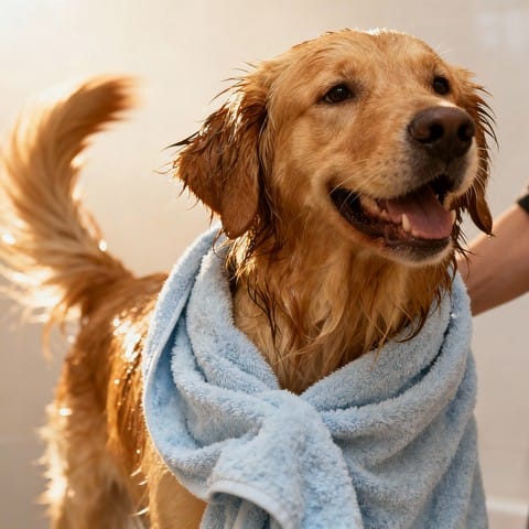 happy dog after bath