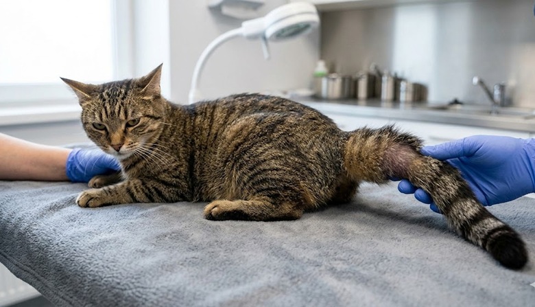 Tail injury example—swelling and dragging needs urgent vet care