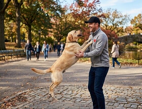 dog jumping on people
